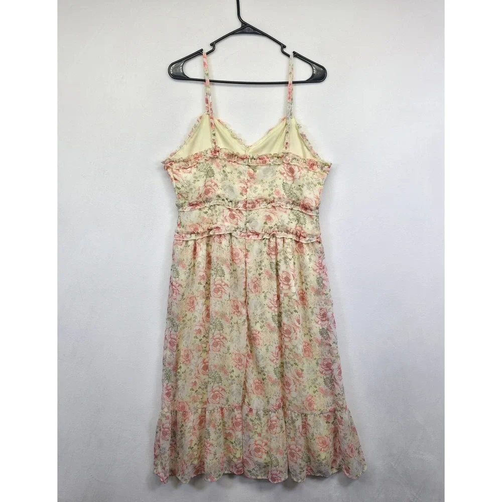 Nobo Dress Juniors L 11-13 Yellow Floral Babydoll Ruffle Cottagecore‎ Boho Midi